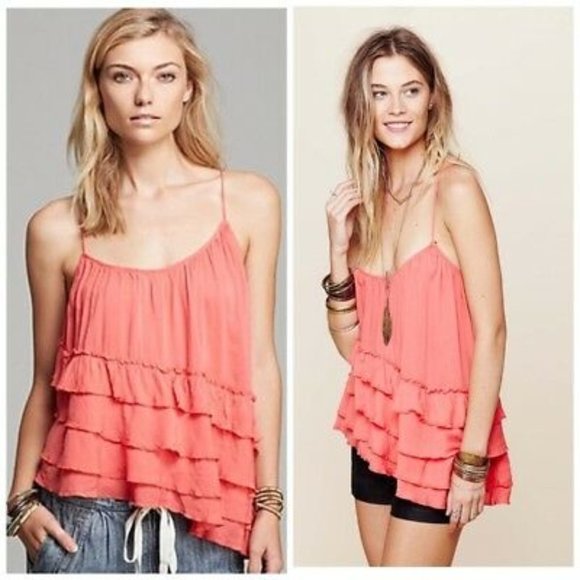 NWT Free People Pink Asymmetrical Ruffle Tank XS - Picture 1 of 5
